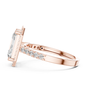 Anillo de compromiso de oro rosa con moissanita y halo, corte esmeralda, banda pavé, joyería de boda para mujer, halo de diamantes de oro rosa con corte radiante - Product Image 5
