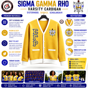 เสื้อคาร์ดิแกนไหมพรมอะคริลิกปักลาย Sigma Gamma Rho Sorority ทรงวีคอติดกระดุมสำหรับผู้หญิง สไตล์วินเทจ สำหรับฤดูหนาว ป้องกันการยับ |   ปรับแต่งได้ - Product Image 5