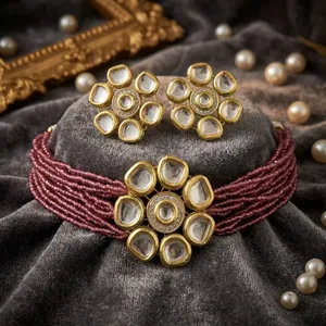 Ensemble ras-de-cou Kundan de meilleure qualité avec boucles d'oreilles mignonnes Ensemble classique pour femmes pour mariage Collection pour femmes et filles - Product Image 1