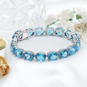 Natural Blue Topaz Stone <b>Bracelet</b> in 925 Sterling Silver Elegant <b>Gemstone</b> Jewelry December Birthstone Gift for Women - Product Image 3