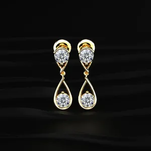 Pendientes de Diamantes Cultivados en Laboratorio, Corte Redondo, Dos Niveles, Estilo Lágrima, Pendientes de Diamantes Preciosos, Estilo Celebridad, Pendientes Colgantes, Más Vendidos - Product Image 1