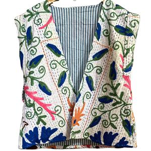 Wholesale Handmade Custom Sleeveless Women's Vests & <b>Waistcoats</b> With Pockets <b>Ladies</b> Casual Vintage Embroidery Kantha Jacket - Product Image 1