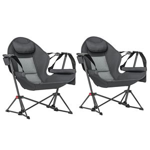 Adjustable Back Folding Swinging <b>Hammock</b> Camping Chair Set of 2 Gray with Cup Holder and Padded <b>Seat</b> - Product Image 1