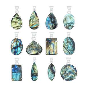 Pendentif en pierre brute de labradorite naturelle, fait main, pierre lâche, laiton plaqué argent, bijou vintage, breloque à changement de couleur, au meilleur prix - Product Image 1