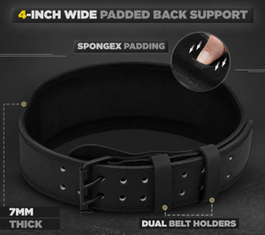 Wholesale Cowhide Leather Weightlfting Belt 7mm Padded Back Support Double Prong Buckle For Squat Deadlift Gym Workout Men <b>Women</b> - Product Image 2