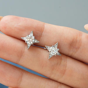 Pendientes vintage con forma de estrella de cuatro puntas, piedra central de moissanita de corte brillante de 0,50 CT, para mujer, plata de ley S925, regalo de boda - Product Image 4