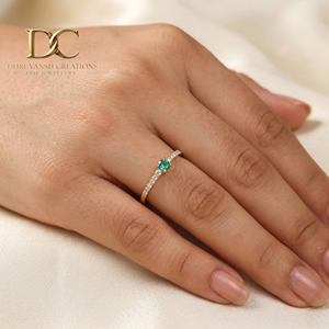 Anillo de Oro Amarillo Sólido de 14 Quilates con Diamante Cultivado en Laboratorio y Esmeralda Colombiana Cultivada en Laboratorio, Joyería para Mujer, Certificado IGI, Anillo de Lujo - Product Image 6