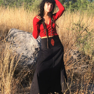 Falda Maxi de Pana Estilo Bohemio Élfico con Motivo de Hojas, Falda Larga Fluida Inspirada en Hadas, Ropa de Playa - Product Image 1