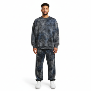 Survêtement surdimensionné pour homme en coton épais 100% personnalisé, avec fermeture éclair, délavé à l'acide, brodé, comprenant un sweat à capuche long et un pantalon, lavage enzymatique - Product Image 1