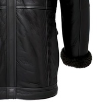 Manteau long en cuir d'agneau véritable noir pour homme, chaud pour l'hiver, col mandarin, réversible, écologique, respirant, doublure en laine