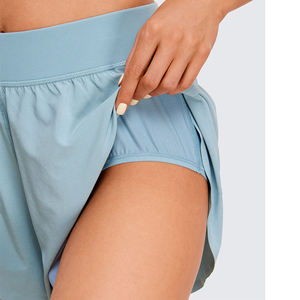 Women Flat Waistband Athletic Shorts Loose Fit Curved Hem Workout Fitness Training Shorts - Product Image 3