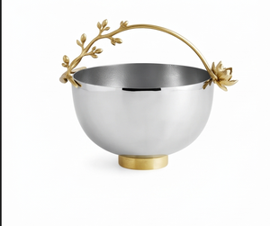 Moderno y Lujoso Tazón de Metal con Asa Floral Dorada, Tazón Decorativo Hecho a Mano de Acero Inoxidable Pulido para Regalos de Boda - Product Image 4