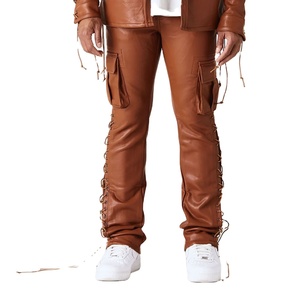 กางเกงวอร์มหนังเอวกลางสำหรับผู้ชายกางเกงสำหรับใส่กลางแจ้งลายทางทรงโค้งตรง - Product Image 5