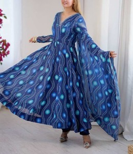 Elegante Vestido Largo Maxi para Mujer, Estilo Pakistaní/Indio, Bordado, para Fiestas, Bodas, Vestido Étnico Festivo con Dupatta, Protección Solar - Product Image 4