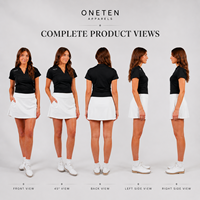 Ensemble de golf performant pour femmes ONETEN, haut à manches courtes noir à col rond, jupe-culotte blanche au-dessus du genou, en spandex/coton, coupe athlétique coupe-vent
