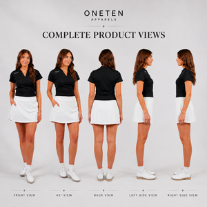 ONETEN Women's Performance Golf Set <b>Black</b> V-Neck <b>Short</b> <b>Sleeve</b> <b>Top</b> White Knee Skort Athletic Fit Sporty Casual Outfit One Set - Product Image 4
