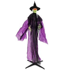 Decorazione di Halloween da 2,2 m con strega sonora, movimenti di braccia spaventosi, suoni terrificanti e occhi luminosi per uso interno/esterno - Product Image 1