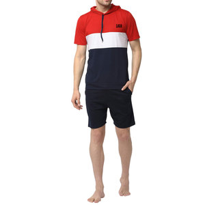 Ensemble t-shirt et short pour homme à capuche avec design color block, prix avantageux pour les acheteurs en gros, design décontracté, service OEM. - Product Image 1