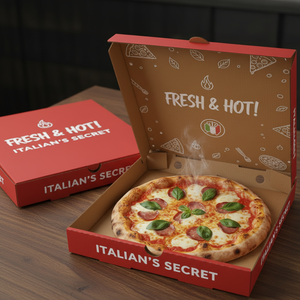 กล่องพิซซ่าพิมพ์ลายพรีเมียมแบบกำหนดเอง สำหรับบรรจุภัณฑ์พิซซ่า พร้อมโลโก้และดีไซน์แบรนด์ตามสั่ง - Product Image 5