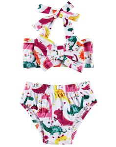 Ensemble bikini imprimé dessin animé pour femme, haut dos croisé, taille haute, bretelles à nouer, soutien-gorge triangle, volants extensibles, motif tricoté, Spandex/Nylon - Product Image 3