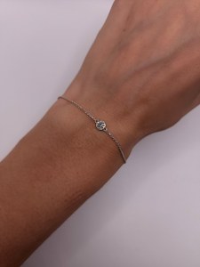 0.20 CT Lab Grown Diamond Freshwater Pearl Bezel Set 10K Gold Plated Chain Link <b>Bracelet</b> for Women Trendy Face Design IGI - Product Image 1