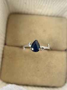 Bague en saphir bleu antique, coupe poire, saphir bleu royal, bague de fiançailles solitaire, bague de mariage pour femme, bijoux - Product Image 4