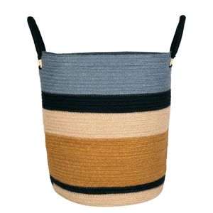 Decorative Woven Cotton Rope Storage <b>Basket</b> Modern Striped Laundry <b>Hamper</b> Nursery Toy Organizer For Home Decor Rattan <b>Basket</b> - Product Image 1