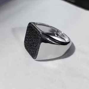 Anillo de banda ancha con diamante de moissanita negra de corte redondo para hombre, plata 925 original con pavé, joyería fina, regalo sorpresa para pareja - Product Image 5