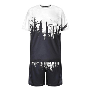Ensemble 2 pièces T-shirt et short pour homme, uni, délavé, coupe oversize, 100% coton, vente en gros - Product Image 4