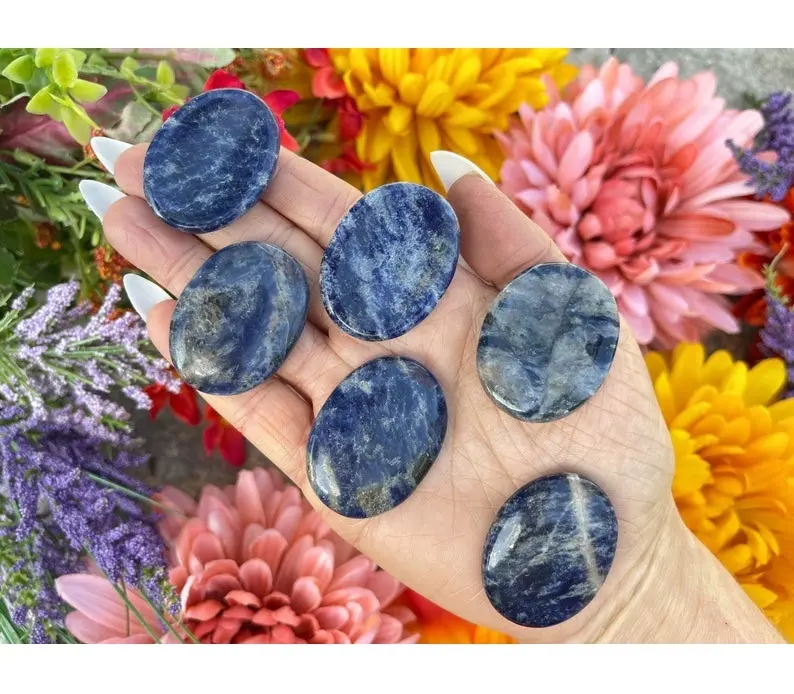 Natural Sodalite Worry Stone : Pocket Healing Palm Thumb : Chakra Holistic Healing Crystal Worry Stone