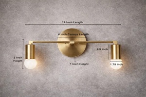 Modern Brass Art Deco Wall <b>Sconce</b> with Two Globe <b>Lights</b> for Home Office and Bathroom Indoor Use - Product Image 3