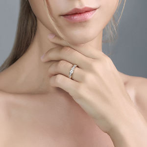 Bague de mariage demi-éternité classique en or rose pur 10K/14K/18K avec diamants de laboratoire, sertie en canal, pour femme, bague de mariage empilable - Product Image 4