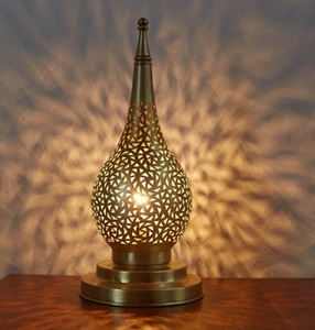 Moroccan table lamp handmade <b>brass</b> filigree desk light oriental gold floor <b>lantern</b> teardrop hollow design nightstand mood light - Product Image 3