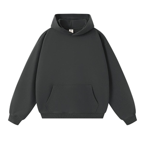 Fleece Lined Retro Drop Shoulder Solid Pattern Polyester Cotton Hoodies Autumn Winter Trendy Men's Loose Casual Sweatshirt - Product Image 2