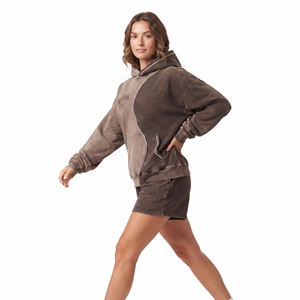 Sudadera con Capucha para Mujer, Dos Tonos, con Pedrería, Lavado Ácido, Felpa de Algodón, Corte Holgado, Hombros Caídos, Bordado, Logotipo Personalizado - Product Image 4