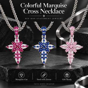 Collier pendentif croix XH avec zircon coloré, chaîne en corde, bijoux unisexe hip-hop pour les fêtes - Product Image 5