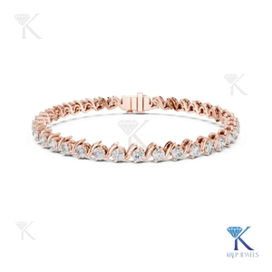2.90 mm Lab Grown Oval Cut Diamond Tennis Bracelet with S Link Swirl Design 14K <b>Solid</b> <b>Gold</b> Luxury Style for Party & Gift - Product Image 5