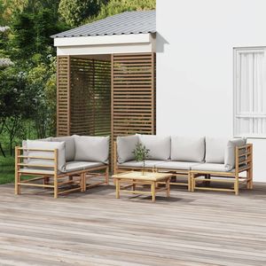 Set Lounge da Giardino Grigio Chiaro in Bambù e Poliestere Resistente, Arredamento da Esterno Elegante di Medie Dimensioni - Product Image 1