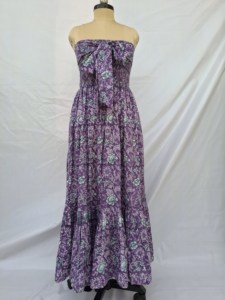 Strapless Gothic Sweet Floral Print Formal Maxi <b>Dress</b> <b>Elastic</b> Waist Pleated Loose Fit Casual Summer Viscose Polyester Woven - Product Image 1