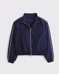 Veste coupe-vent bleu marine pour femme, manches longues, fermeture éclair, col montant, respirante, en polyester, pour l'automne - Product Image 1