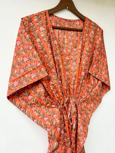 Nuevo Kaftán con Estampado Animal, Cuello en V, Cierre con Cordón, Corte Evase, de Algodón Suave Indio, con Encaje, Largo Completo, para Playa, para Mujer - Product Image 5