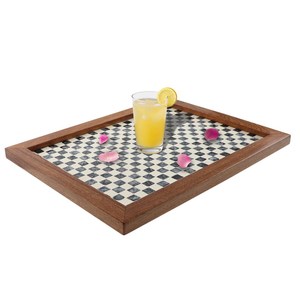Luxury Natural Handmade Bone Inlay Serving Tray with <b>Mosaic</b> Pattern Decorative Coffee Table Organizer for Hotel Decor Or Gift - Product Image 1