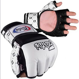 นวมชกมวยไทย Fairtex หนังแท้สำหรับการต่อสู้ระดับมืออาชีพ สีน้ำเงินขาว แบบครึ่งนิ้ว สำหรับฝึกซ้อมและการชกมวย - Product Image 5