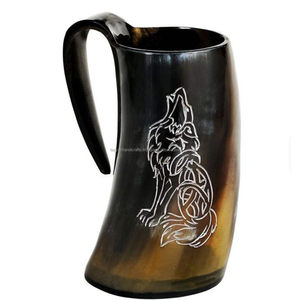 Mug Viking en corne de buffle polie naturelle, sans danger pour les aliments, écologique, motif animal, décoration de mariage, Inde - Product Image 3