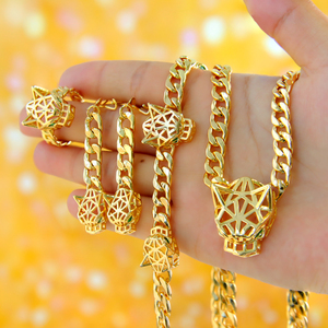 Luxury Dubai Gold Hollow Leopard Design Necklace Set 21k Gold Plated Italian Fashion Panther Jewelry Set for Party - Product Image 1