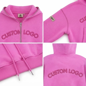 Ensemble deux pièces décontracté pour femme : crop top rose en polaire à capuche et jupe assortie, coupe ample avec logo brodé - Product Image 4