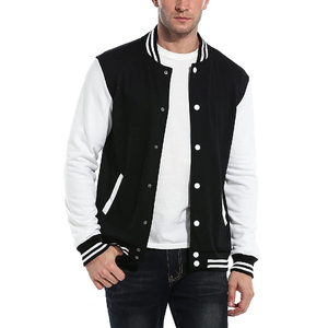 Veste universitaire noire et blanche pour homme, col rabattu, manches classiques, fermeture boutonnée, couleur unie, vêtement décontracté pour l'automne - Product Image 4