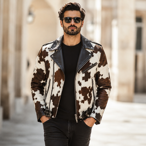 Custom Cowhide Hair-On Leather <b>Bomber</b> <b>Jacket</b> | Plaid Pattern Casual <b>Men's</b> <b>Summer</b> <b>Jacket</b> with Zipper Closure | OEM Service - Product Image 4