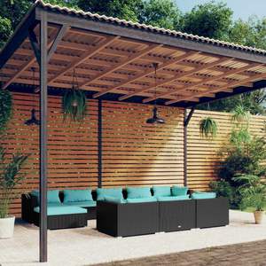 Conjunto Modular de Muebles de Jardín de Ratán PE en Negro y Azul Agua - Product Image 1