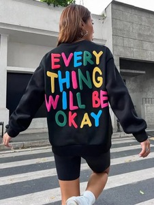เสื้อสเวตเชิ้ตพิมพ์ลายพัฟฟ์สีเทาขนาดใหญ่ ดีไซน์ตัวอักษร "Every Thing Will Be Okay" ด้านหลัง เสื้อสวมหัวลำลองแบบยูนิเซ็กส์ ถักนิตติ้ง คอทรงโอ เหมาะสำหรับฤดูใบไม้ร่วง - Product Image 4